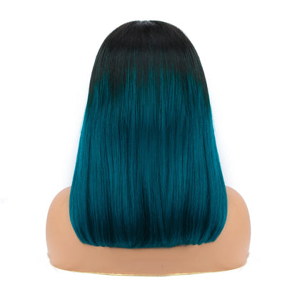 4x4 Lace Closure korte bobpruik van echt haar T1B/groen