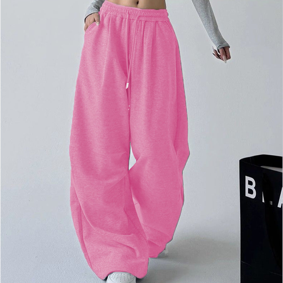 Women's Straight Loose Fleece-Lined Drawstring Casual Pants