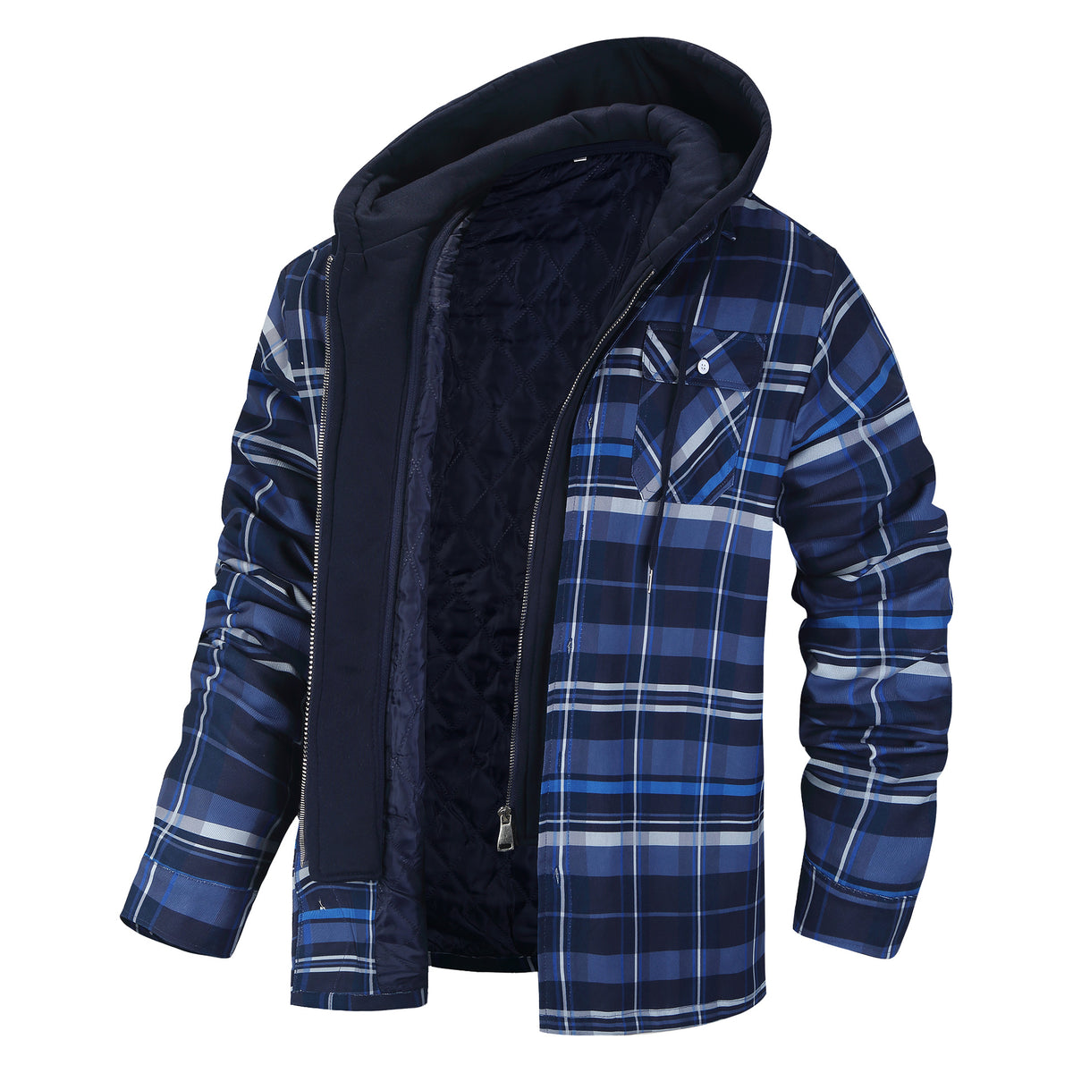 Autumn and Winter Cotton Outwear Plaid Long-Sleeved Loose Hooded Jacket