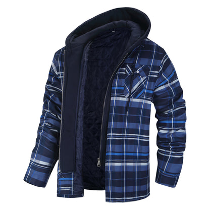 Autumn and Winter Cotton Outwear Plaid Long-Sleeved Loose Hooded Jacket