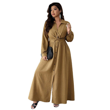 Womens V-Neck Drawstring High Waist Flared Dress