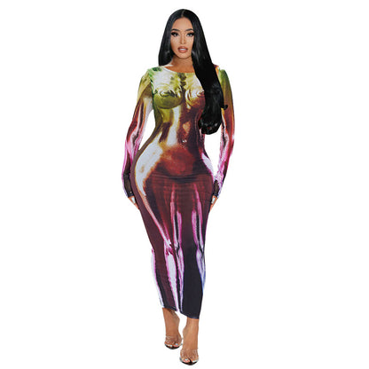 Spring Autumn Fashion Long Sleeve Party Club Streetwear Bodycon Midi Dress