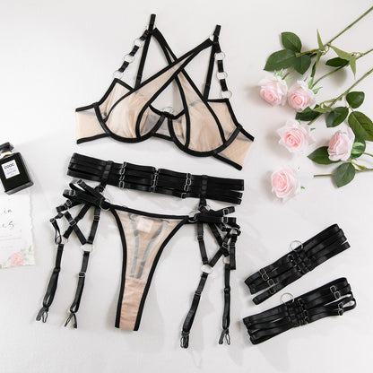 Cross Splicing Underwear Set with Steel Ring and Heavy