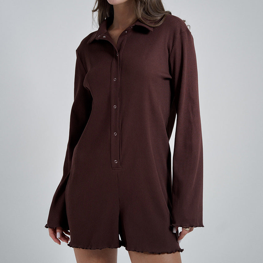 Sports Style Long Sleeve Top and Shorts Set for Women, Design Sense Casual Leisure Anti-Striped Jumpsuit
