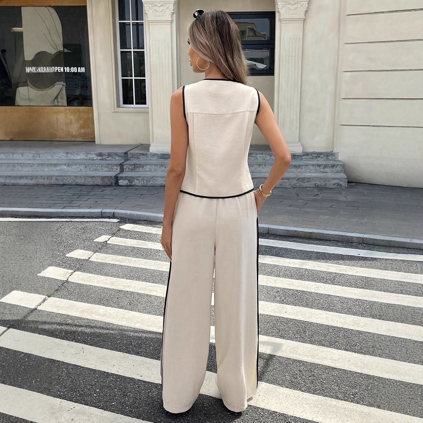 Summer  Export Women's Sleeveless Single-breasted Vest and Drawstring Pants Set