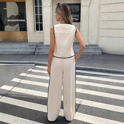Summer  Export Women's Sleeveless Single-breasted Vest and Drawstring Pants Set