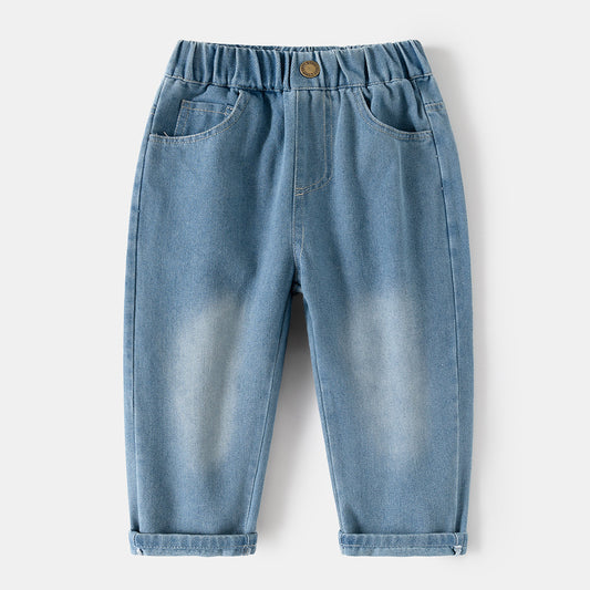 Casual kinderjeans voor jongens middellange broek met achterzak