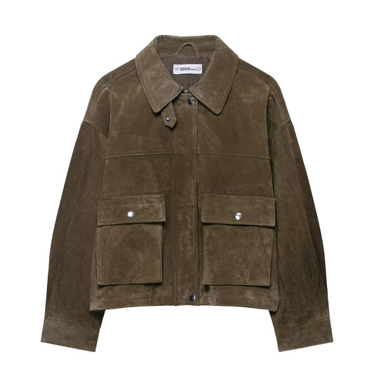 Imitation leather pilot jacket