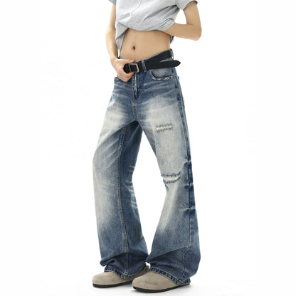 Street Style Washed Distressed Denim Pants