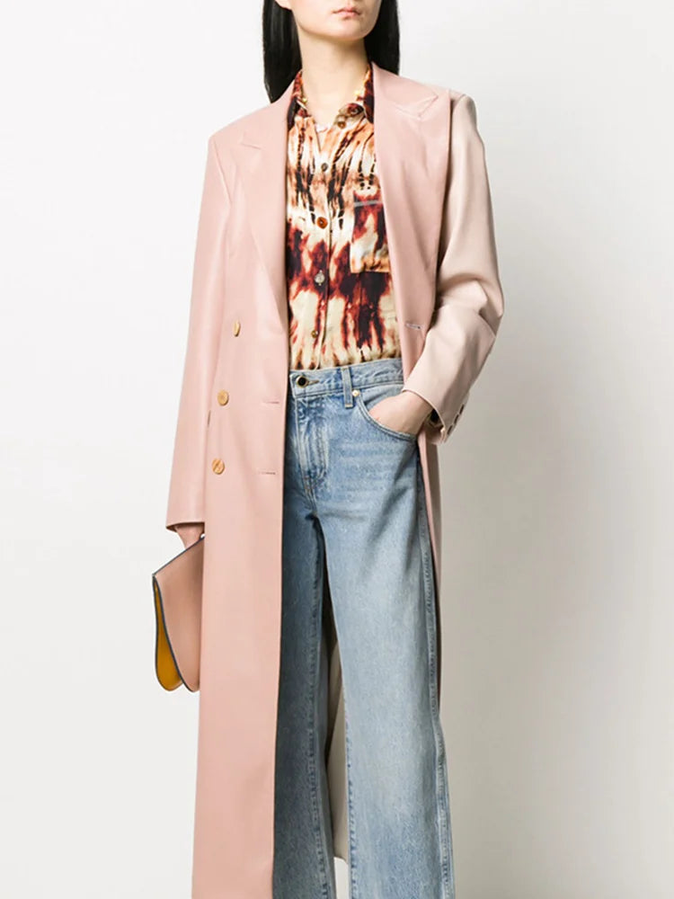 Luxe trenchcoat van PU-leer voor dames met vetersluiting in de taille