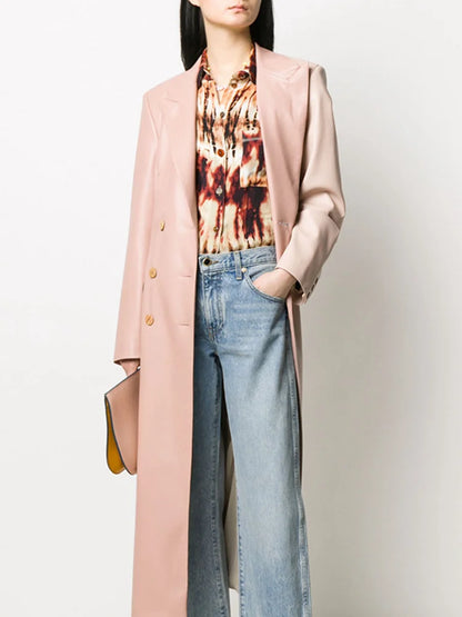 Luxe trenchcoat van PU-leer voor dames met vetersluiting in de taille