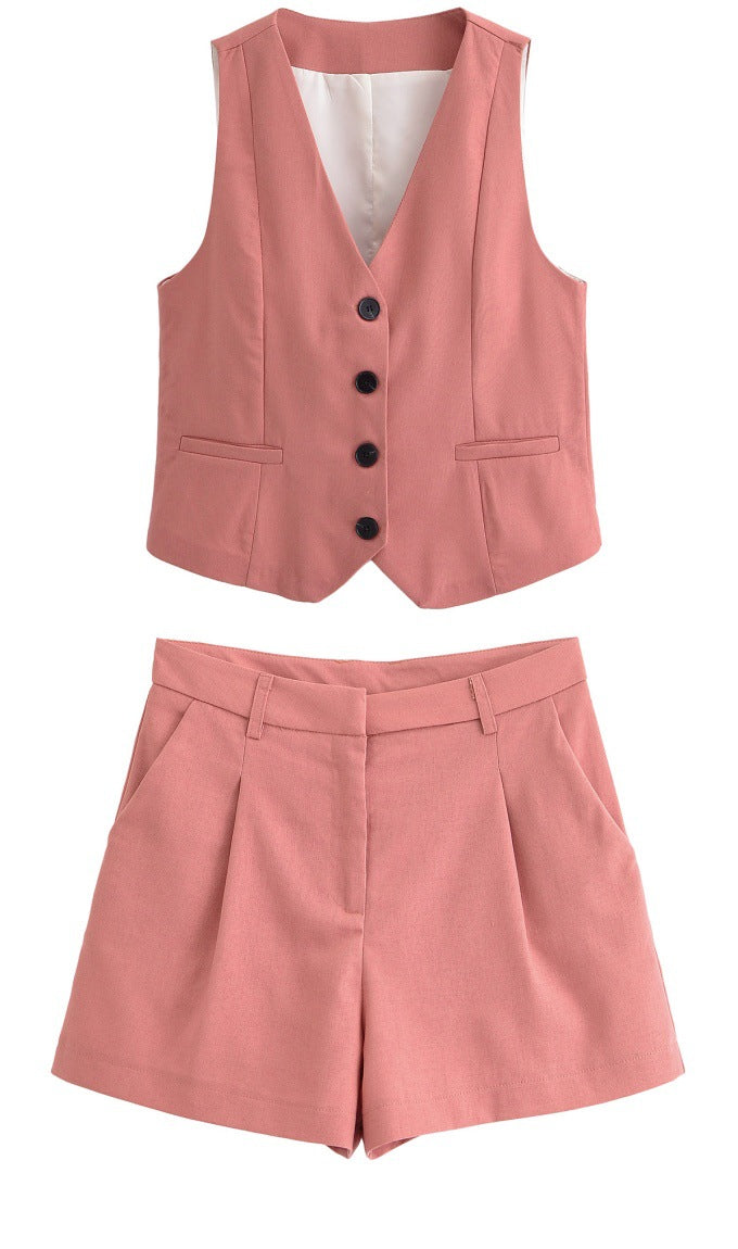 Casual suit vest vest+shorts set for women