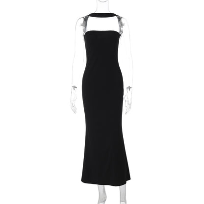 Women's Strapless One-Shoulder Halter Backless Fitted Bodycon Slit Dress