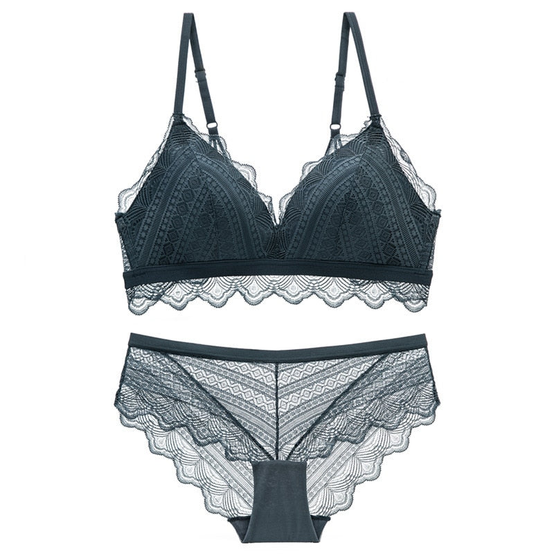 Bra Set Ultra thin Cotton Women bra and panty Lingerie Sexy Embroidery Lace Underwear Sets White