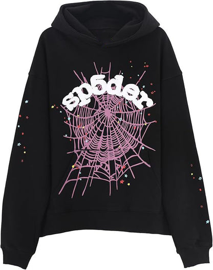Style Hooded Sweatshirt with Pattern, Unisex Hip Hop Sports Shirt, Casual Spider Web Loose Harajuku Pullover
