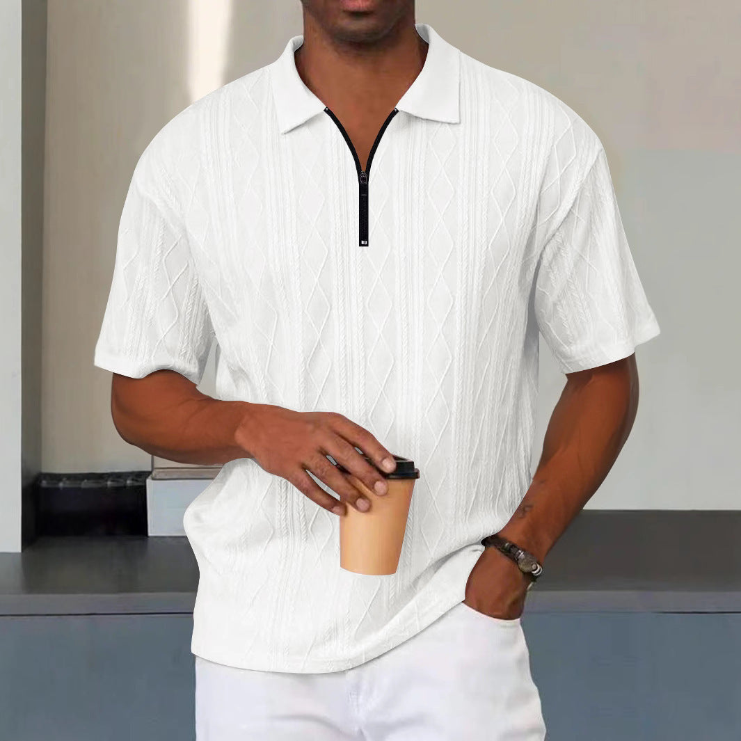 Retro zomer poloshirt met kraag halve ritssluiting en korte mouwen
