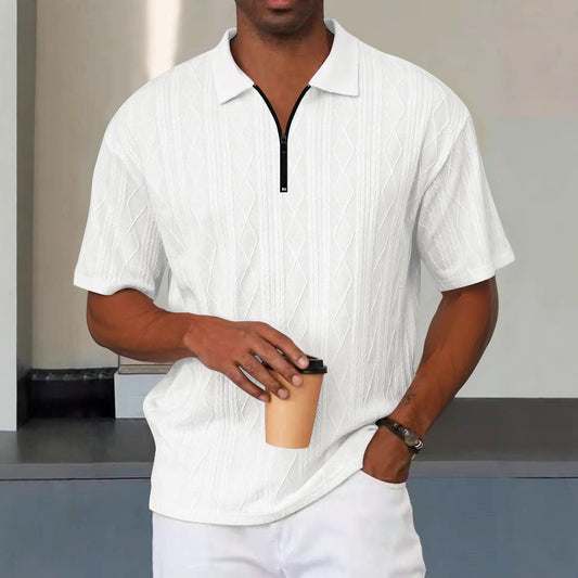 Retro zomer poloshirt met kraag halve ritssluiting en korte mouwen
