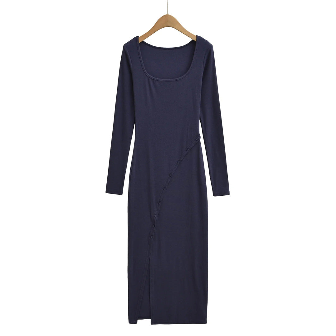 Chic Long Dress for Autumn,  Spicy Pure Desire Style, Fitted Waist, Bodycon Dress for Women