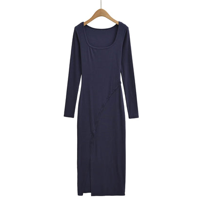 Chic Long Dress for Autumn,  Spicy Pure Desire Style, Fitted Waist, Bodycon Dress for Women