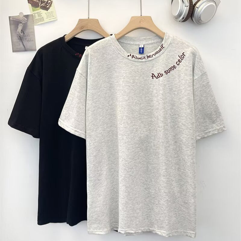 Letter Embroidered Short Sleeve T-shirt Simple Summer