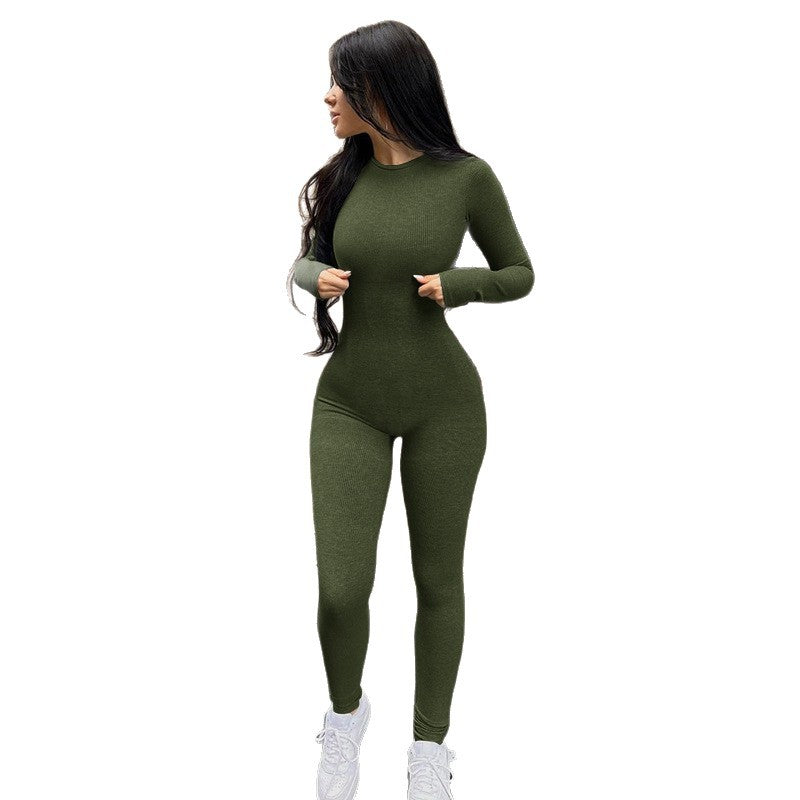 Style Solid Color High-Waisted Skinny Bodycon Jumpsuit Women Streetwear Sporty Fashion