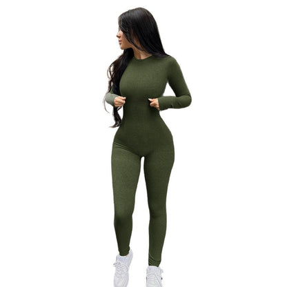 Style Solid Color High-Waisted Skinny Bodycon Jumpsuit Women Streetwear Sporty Fashion