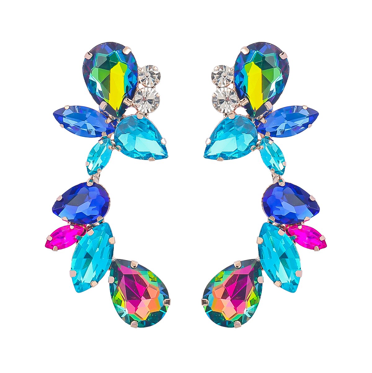 Trendy oorbellen met strasssteentjes en bloemmotief