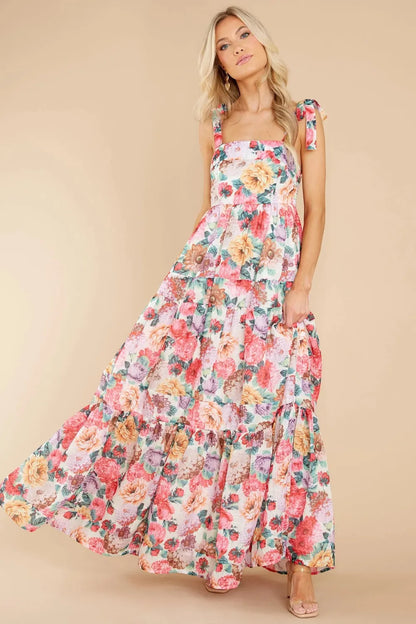 Floral Square Neck Wide Strap Maxi Dress