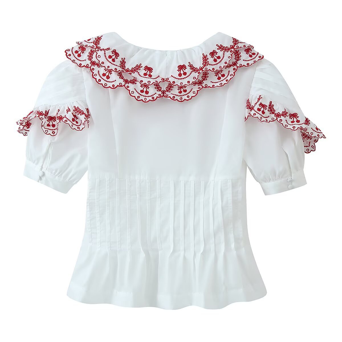 Sexy Embroidered Peter Pan Collar Pleated Top  Embroidered Shorts