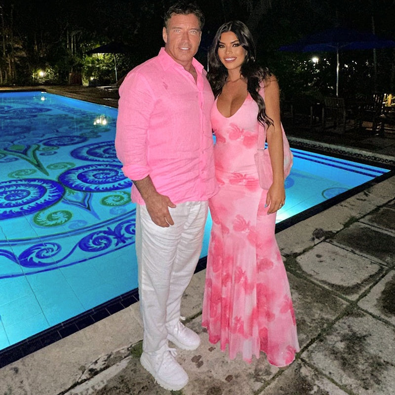 Women's Summer Casual Printed Backless Strapless Fitted Mermaid Long Dress