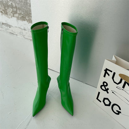 Autumn New Women's Boots Fashion Temperament Colorful Pointed Long Boots Slim Heels High Heels Boots