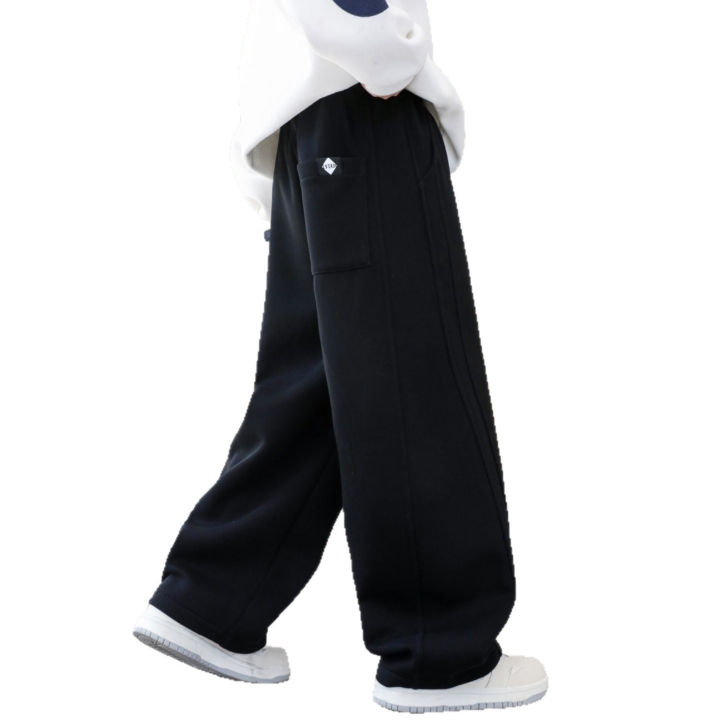 Boys' Black Straight Loose Casual Sports Sweatpants
