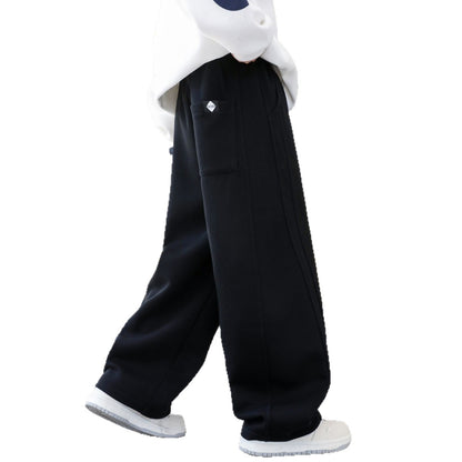 Boys' Black Straight Loose Casual Sports Sweatpants