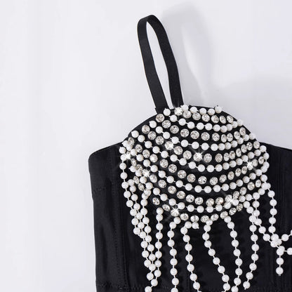Sexy Bustier  Creative Pearl Chain Tassel Design