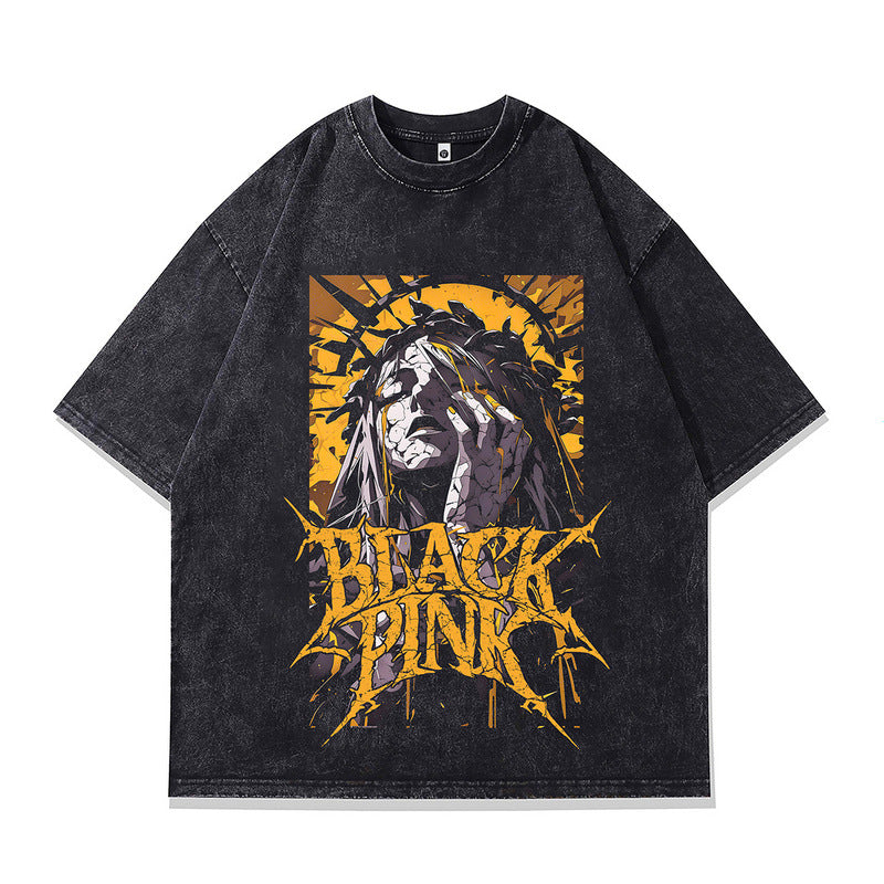 Short-Sleeved T-Shirt Men'sPrinted Loose Pure Cotton Base Top