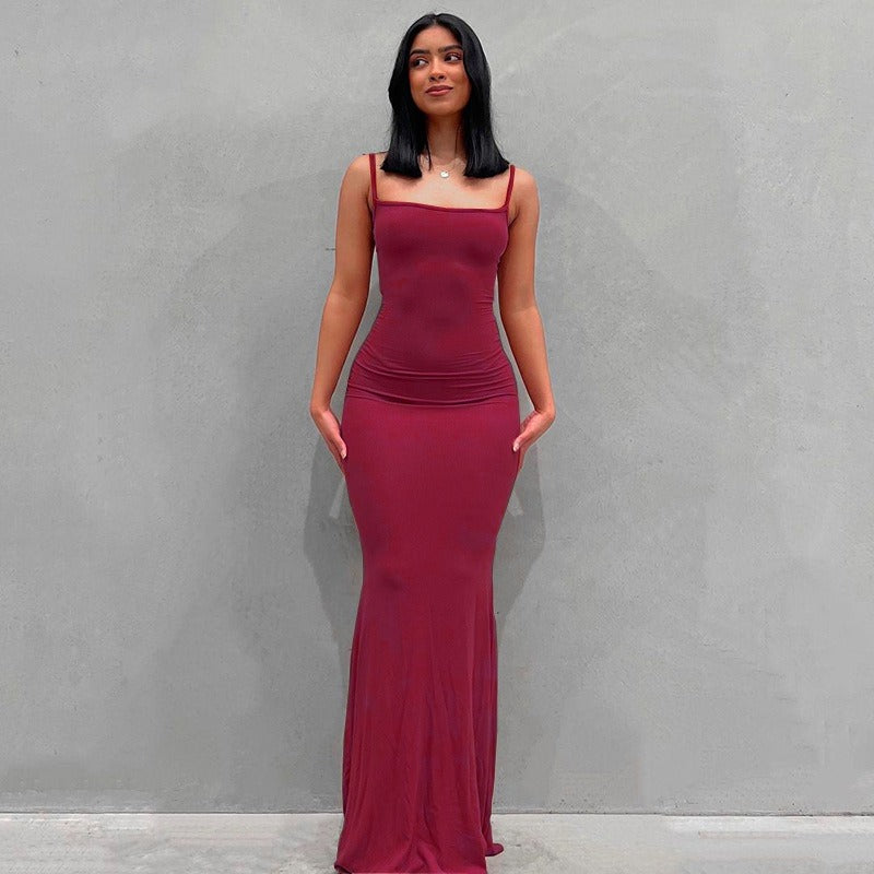 Spaghetti Strap Dress Satin Designer Sleeveless Skims Long Birthday Dresses Bodycon Elegant Evening Party Dress