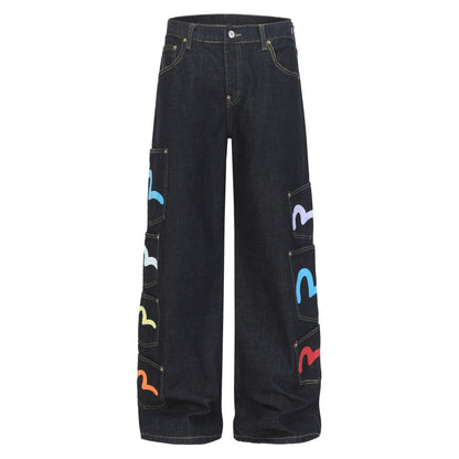 Jeans met meerdere zakken en print