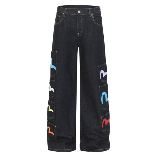 Jeans met meerdere zakken en print
