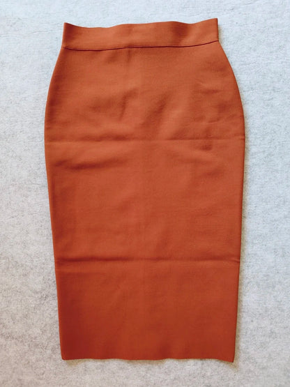Sexy Open Fork Split Brown Bandage Skirts Long Midi Tight Pencil Bodycon XL Skirts High Waist Quality Office Lady Skirts
