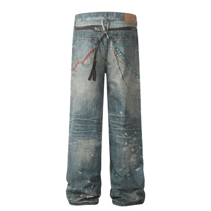 Hip hop punk chain pendant printed jeans