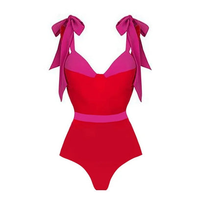 Colored bow tie swimsuit set for women