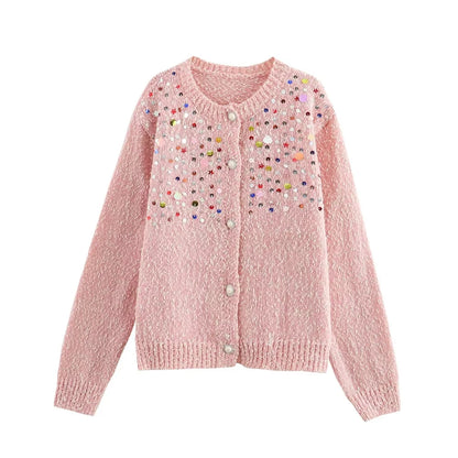 Franse mode kleurrijk gebreid vest met pailletten voor dames