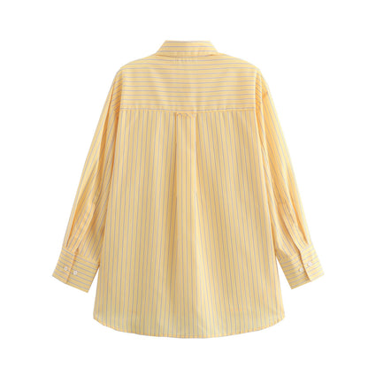 Summer ins women's long sleeved loose striped poplin shirt with European and American personality on the street