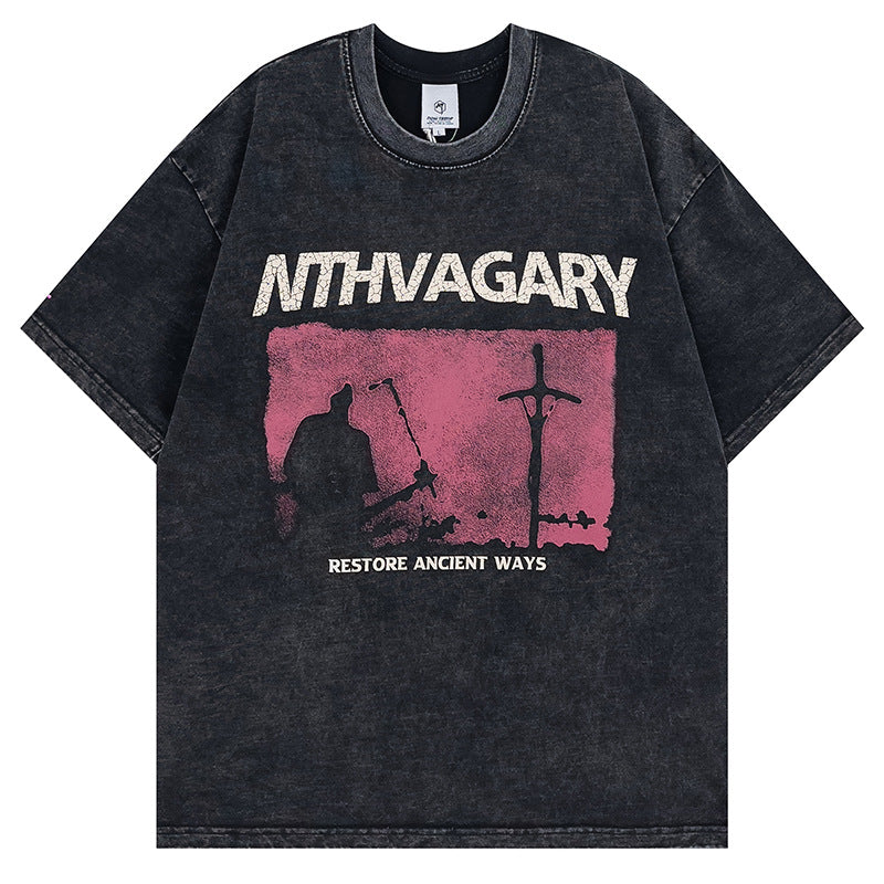 Washed Vintage  Sleeve Summer Retro Romantic T-Shirt