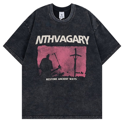 Washed Vintage  Sleeve Summer Retro Romantic T-Shirt