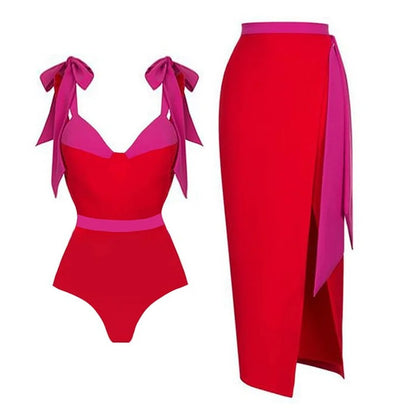 Colored bow tie swimsuit set for women
