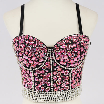 Rhinestone Beaded Fitted Bustier Bralette Camisole Small Strap
