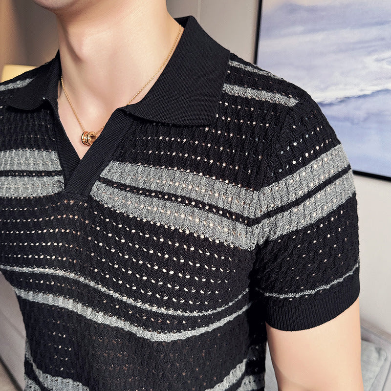 Summer men's thin striped T-shirt short sleeved