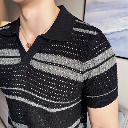 Summer men's thin striped T-shirt short sleeved