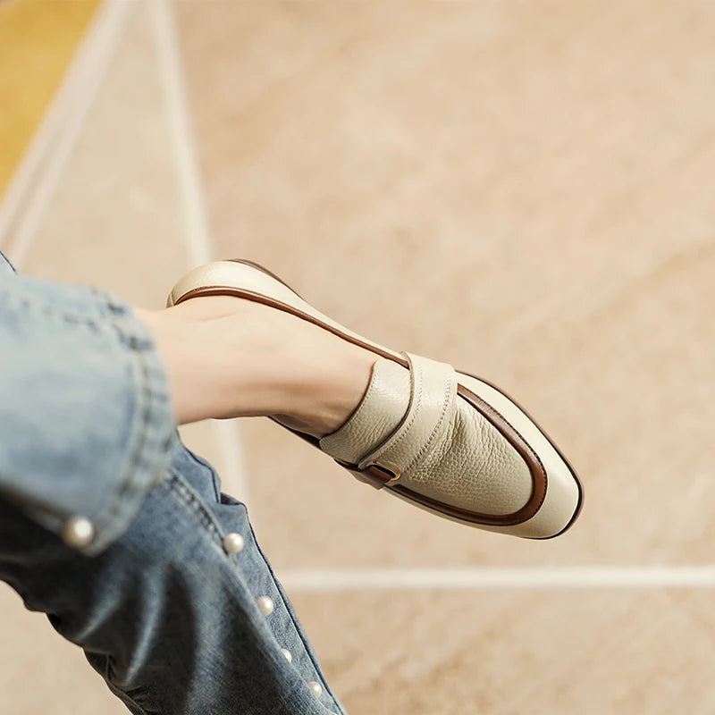 Echt Lederen Damesschoenen Retro Instappers in Gemengde Kleuren